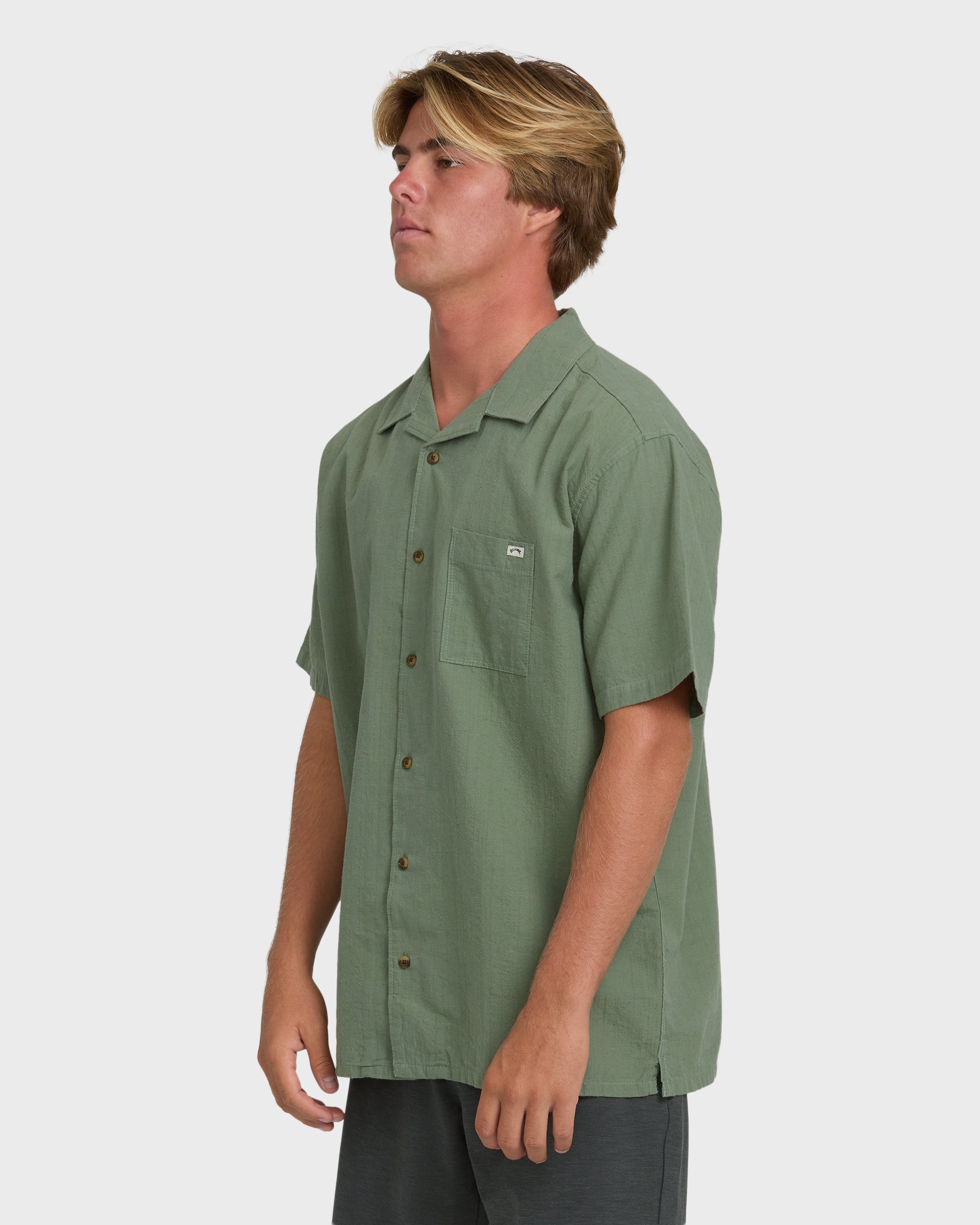 Victoria Vacay Short Sleeve Woven Shirt - Granite Green