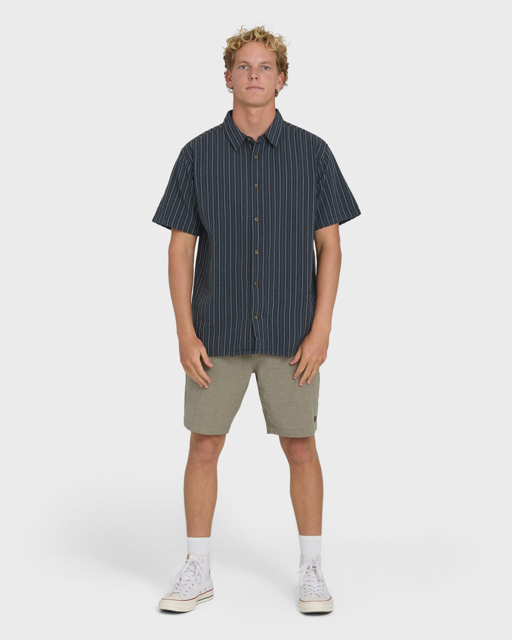 Garage Sandon Jacquard Short Sleeve Woven Shirt - True Navy