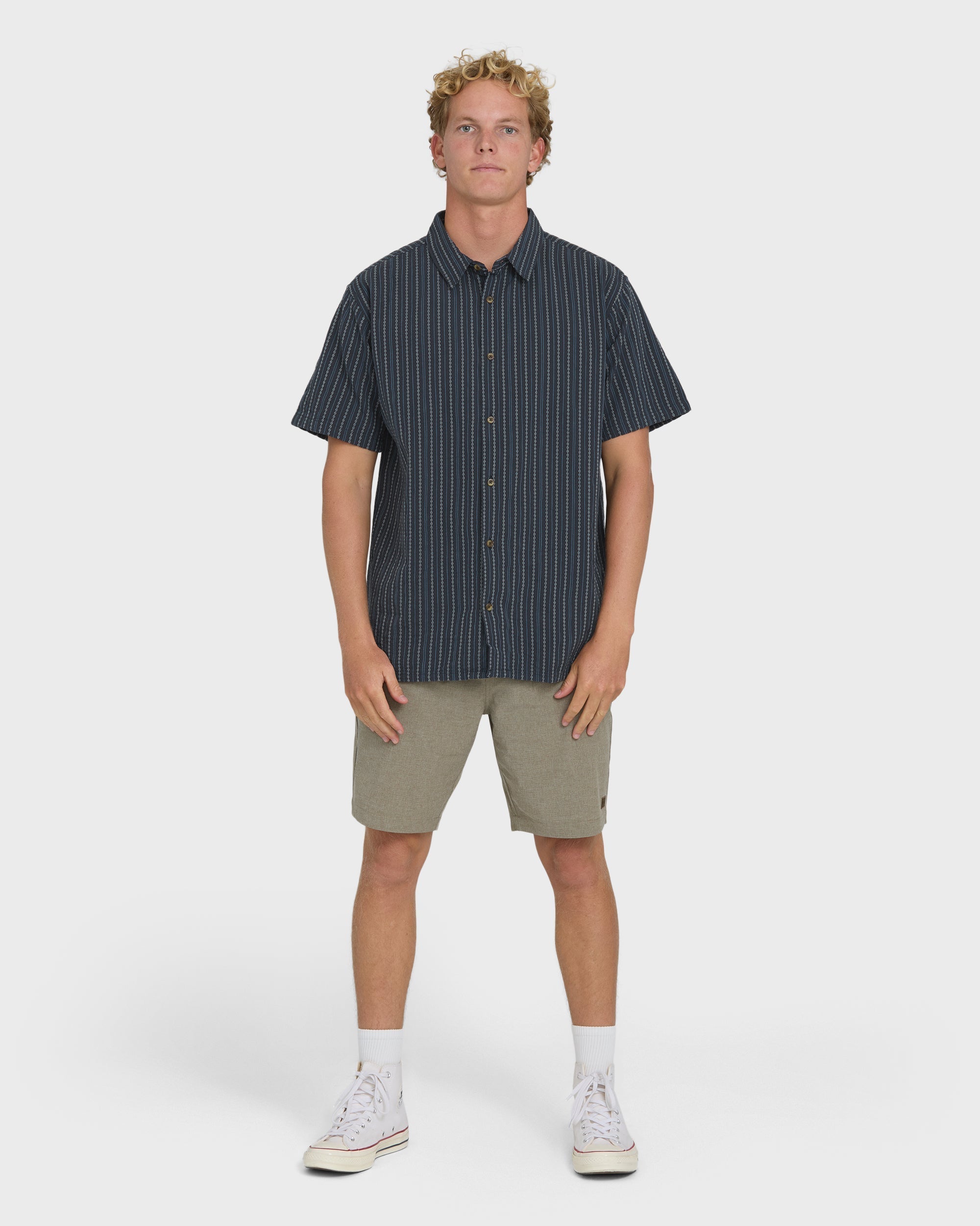 Garage Sandon Jacquard Short Sleeve Woven Shirt - True Navy