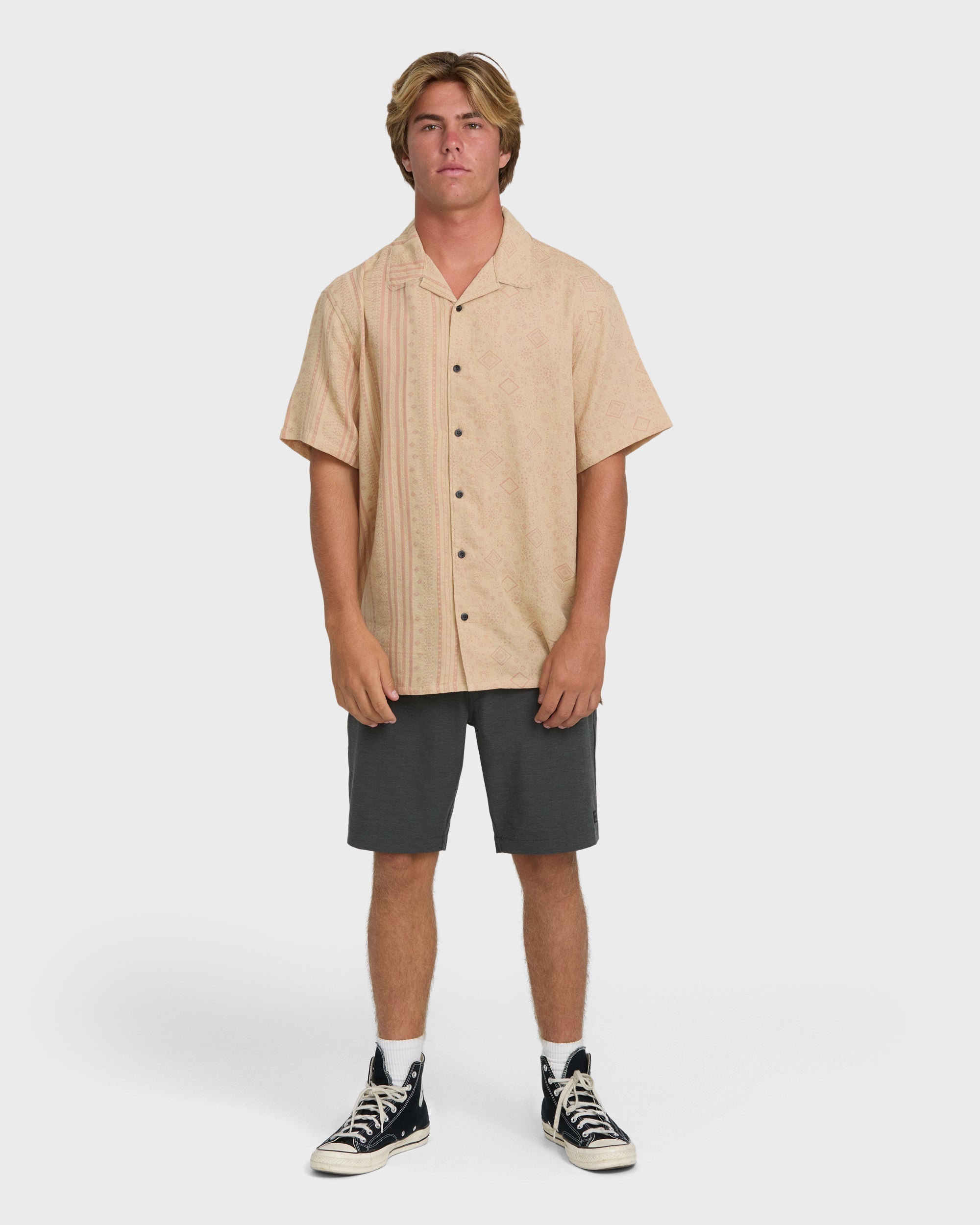 Garage Nashua Jacquard Short Sleeve Woven Shirt - Oatmeal