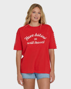 I Will Travel Short Sleeve Knit T-Shirt - Fiesta Red