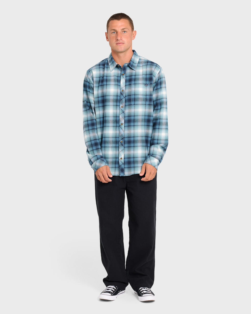 Coastline Long Sleeve Flannel Shirt - China Blue