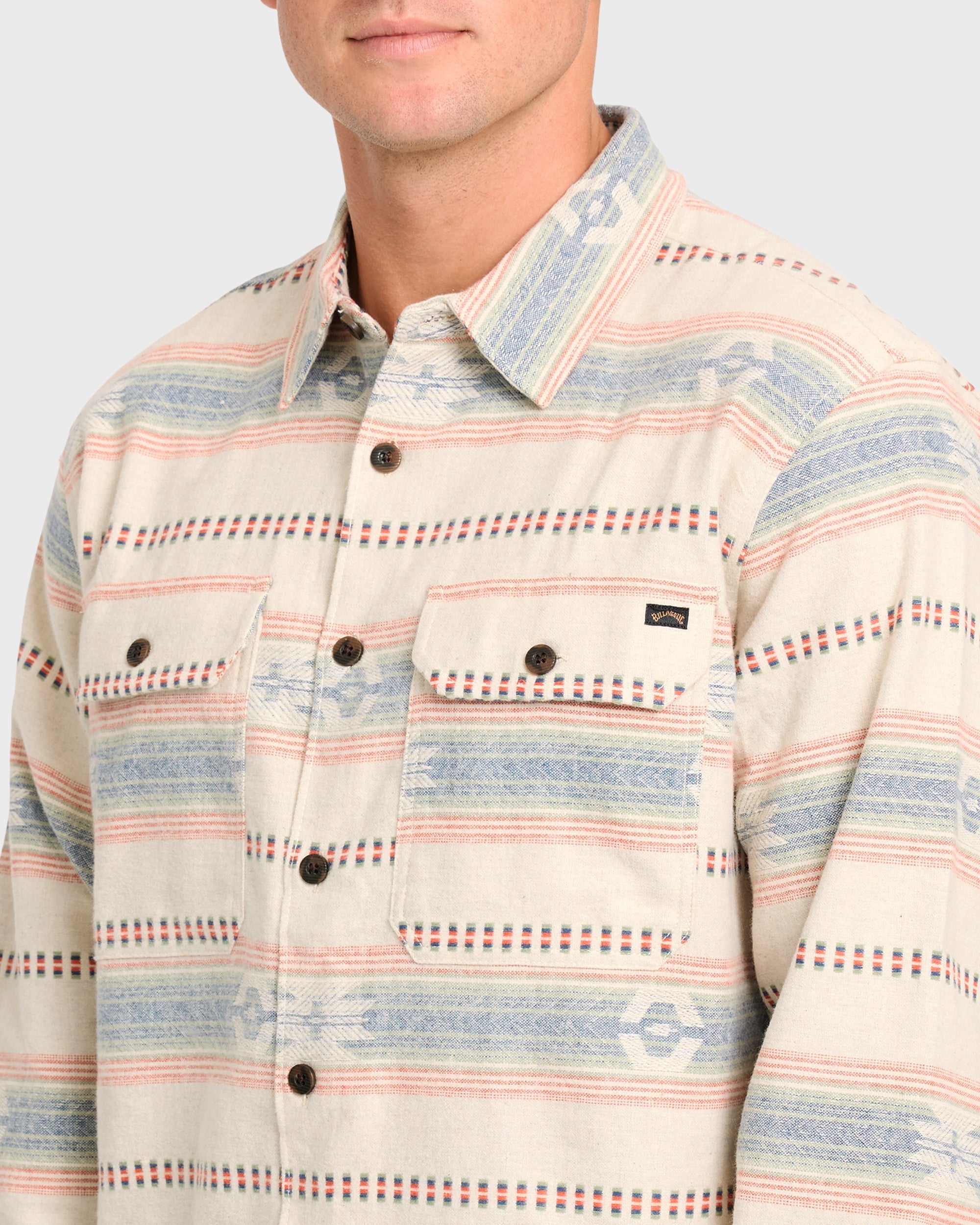 Offshore Jacquard Long Sleeve Flannel Shirt - Sand Khaki