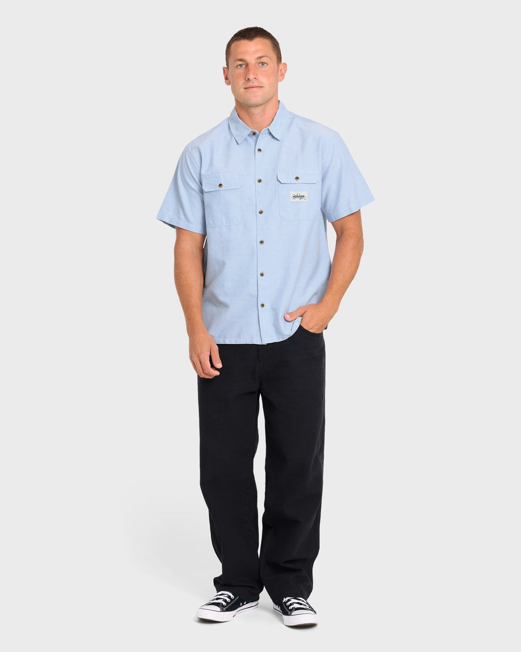 Bad Dog Short Sleeve Oxford Shirt - Blue Fog