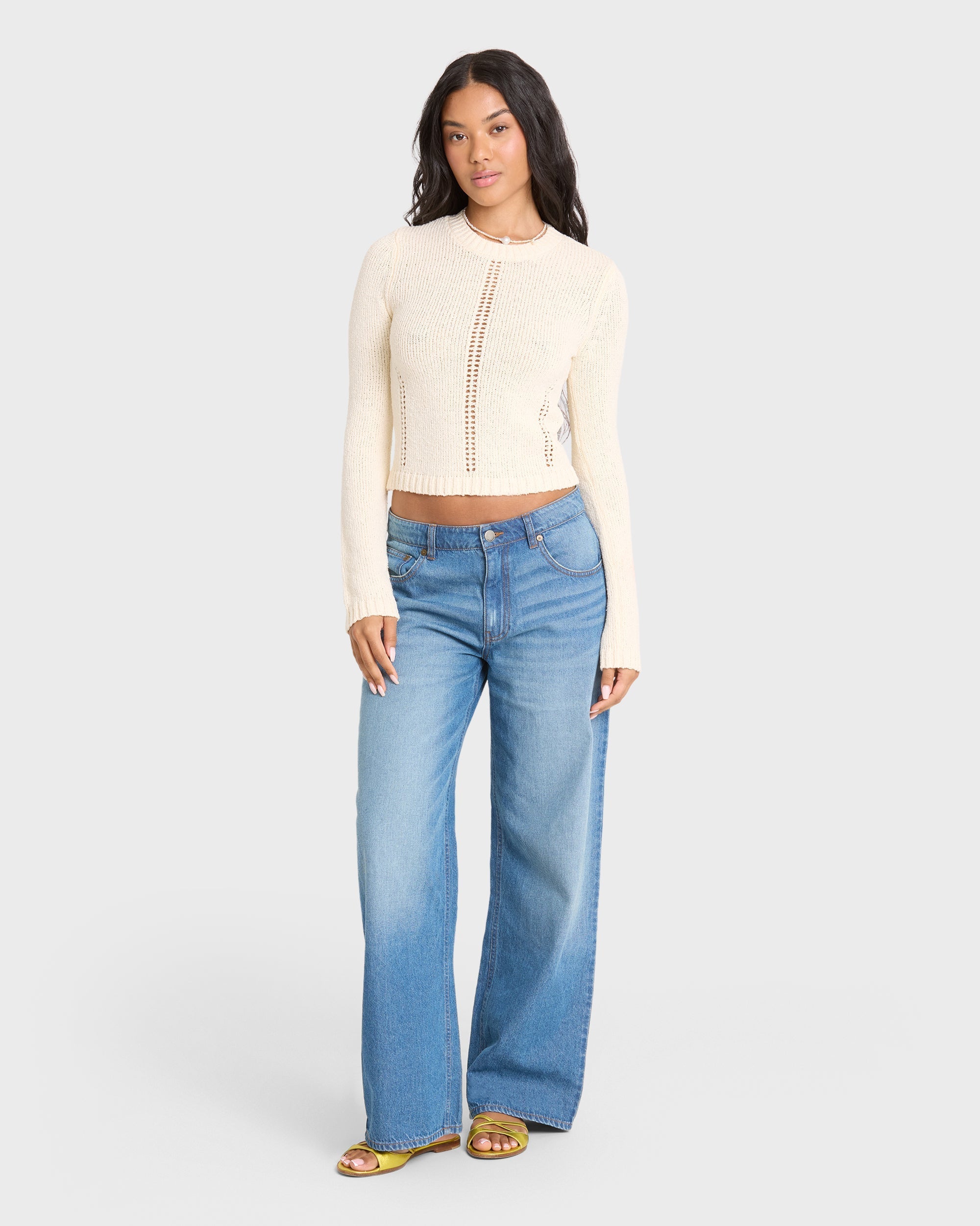 Sweet Clare Crewneck Sweater - White Cap