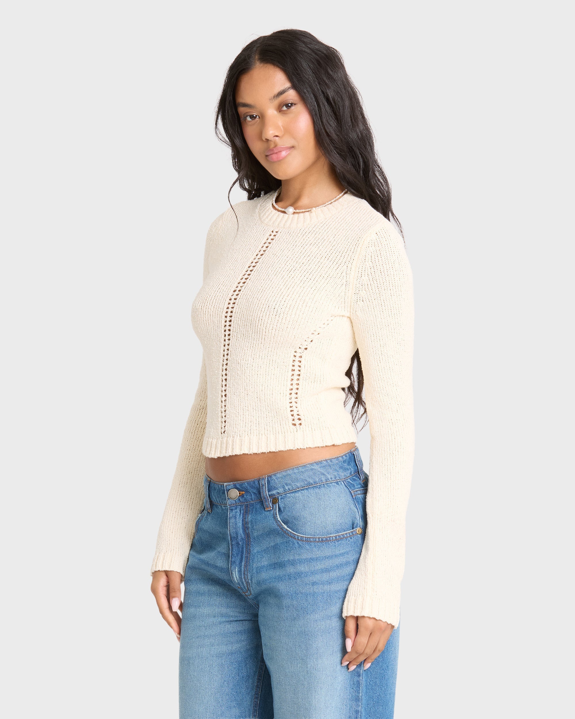 Sweet Clare Crewneck Sweater - White Cap