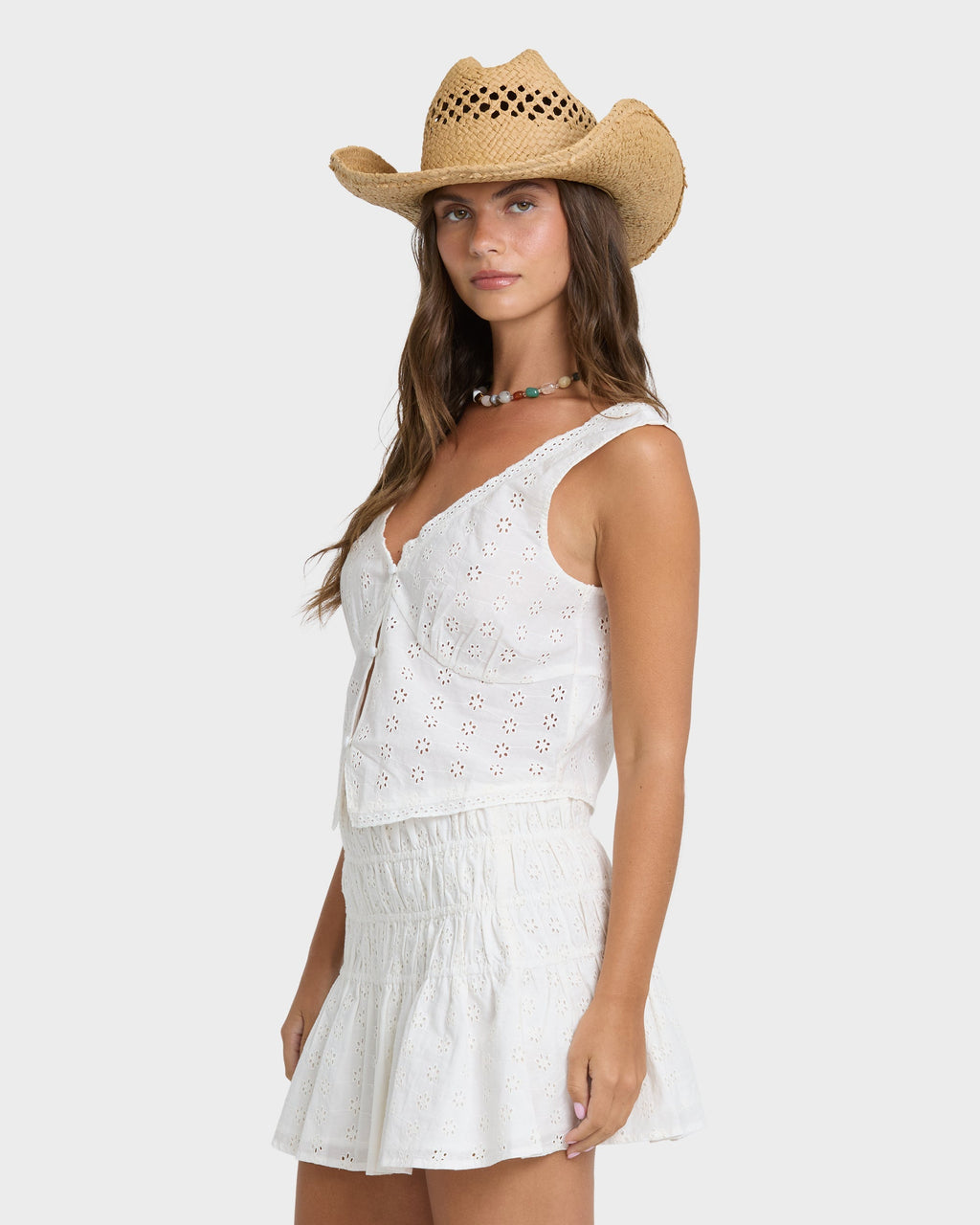 Eyelet Forever Tank Top - Salt Crystal