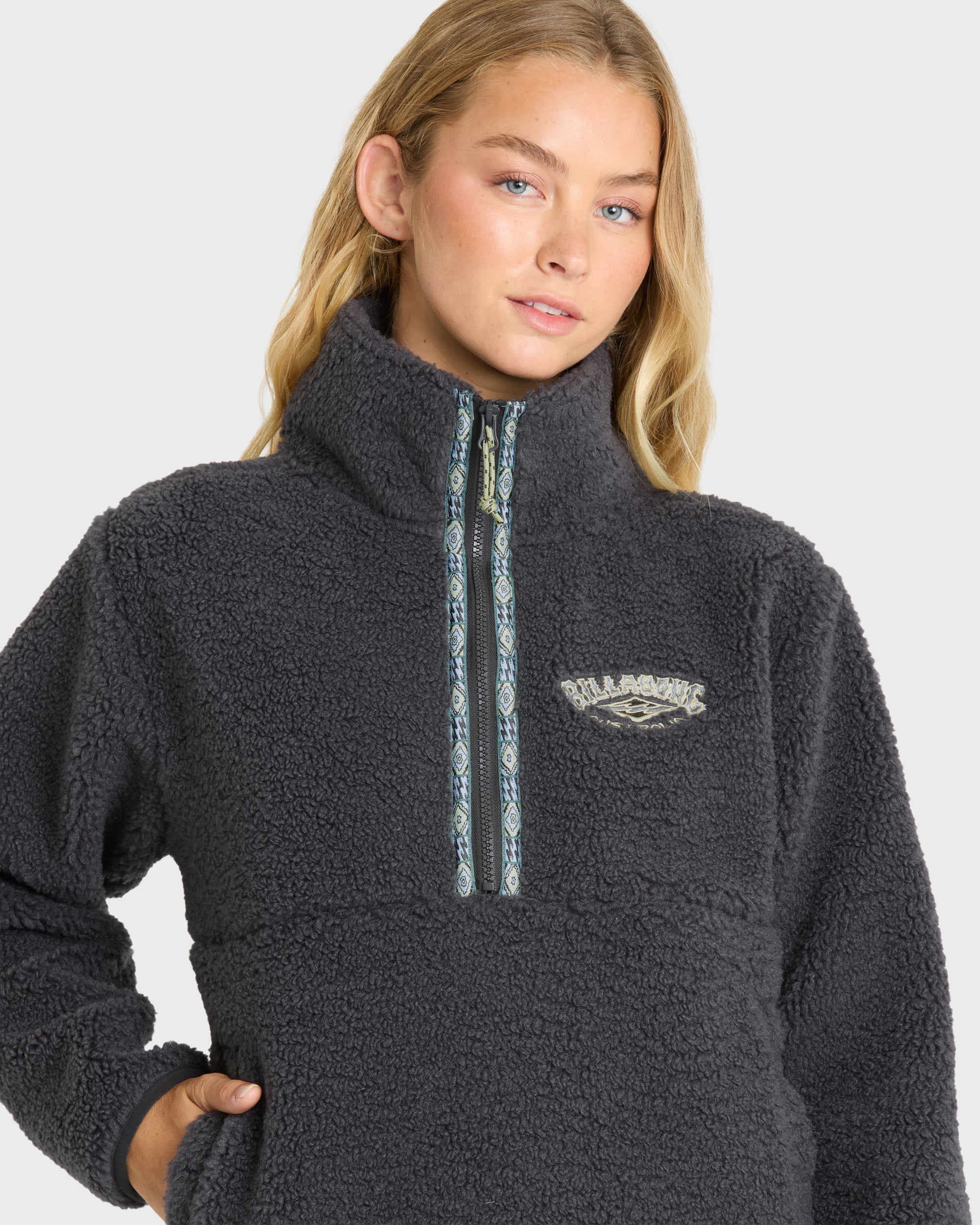 Horizon Sherpa Mock Neck Half Zip Sweatshirt - Black Sands