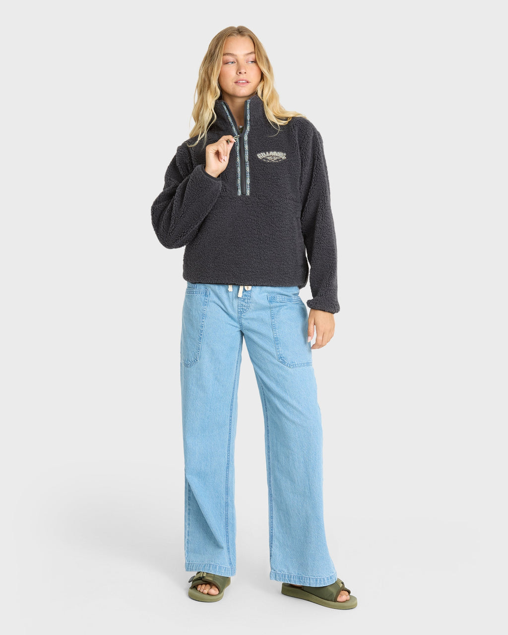 Horizon Sherpa Mock Neck Half Zip Sweatshirt - Black Sands