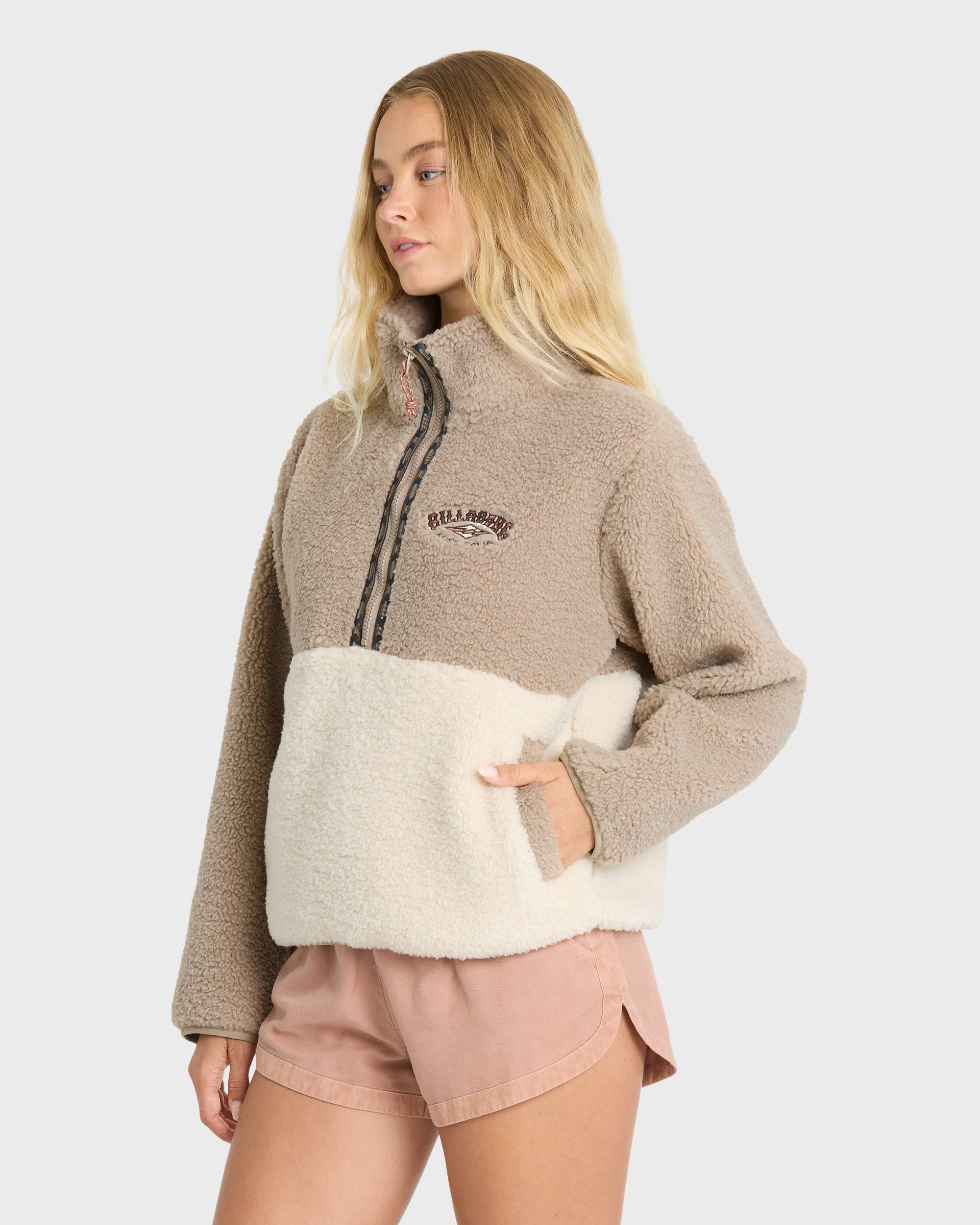 Horizon Sherpa Mock Neck Half Zip Sweatshirt - Cobblestone