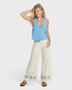 Hibiscus Wave 5-Pocket Pants - White Cap