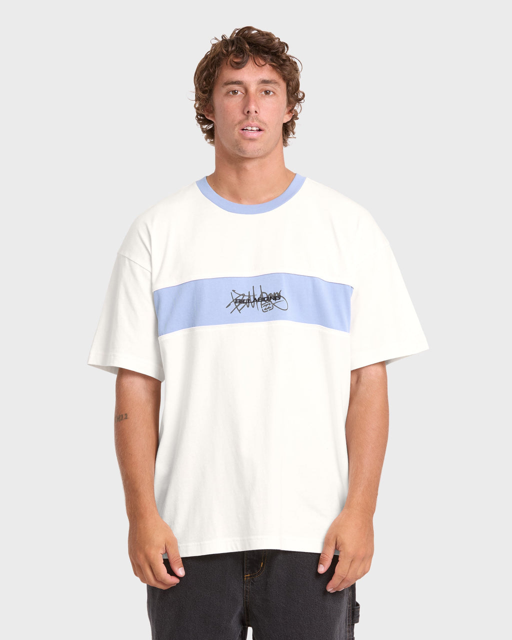 Bad Dog Shrapnel Ringer Short Sleeve Jersey T-Shirt - Off White
