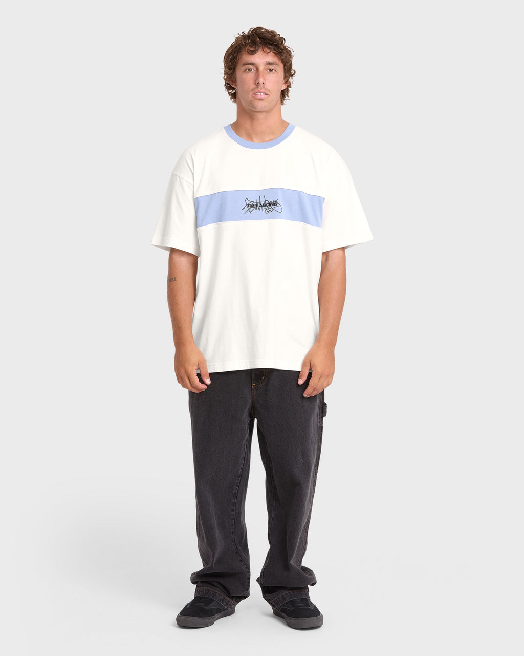 Bad Dog Shrapnel Ringer Short Sleeve Jersey T-Shirt - Off White