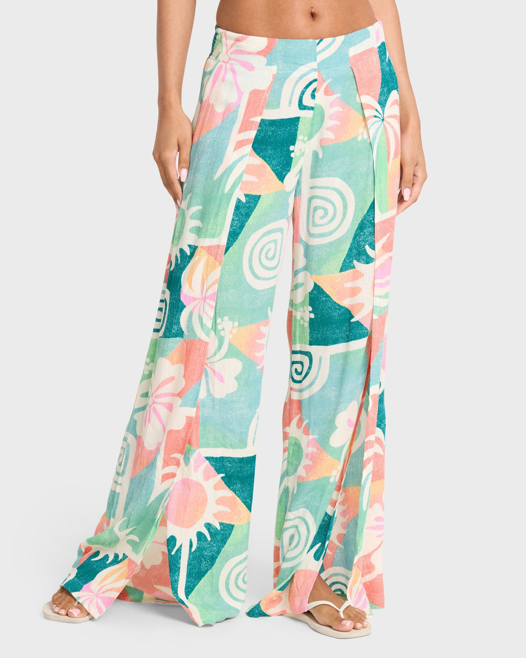 Split Spirit Elastic Waist Pants - Misty Blue