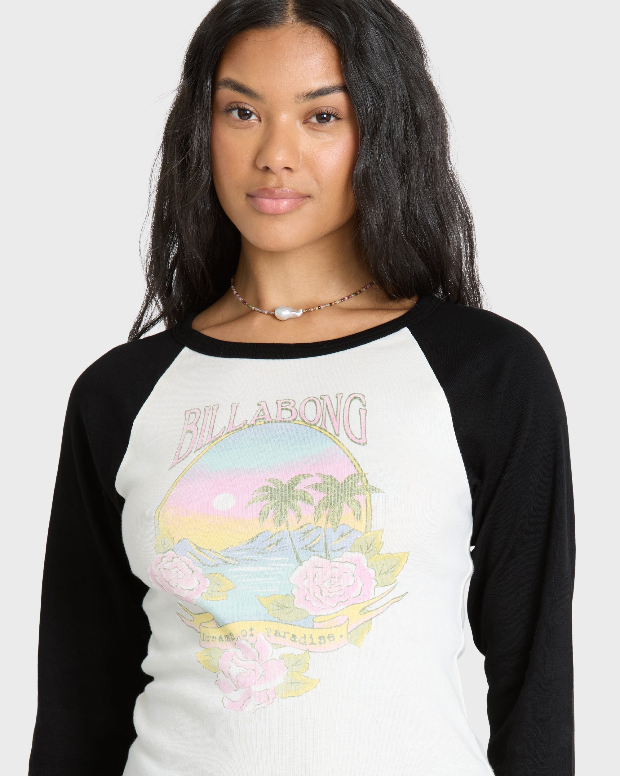 Paradise Dream Cotton Long Sleeve Raglan T-Shirt - Black Sands
