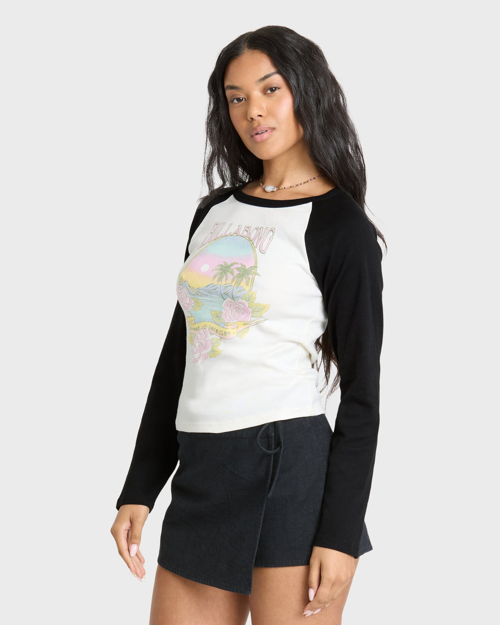 Paradise Dream Cotton Long Sleeve Raglan T-Shirt - Black Sands