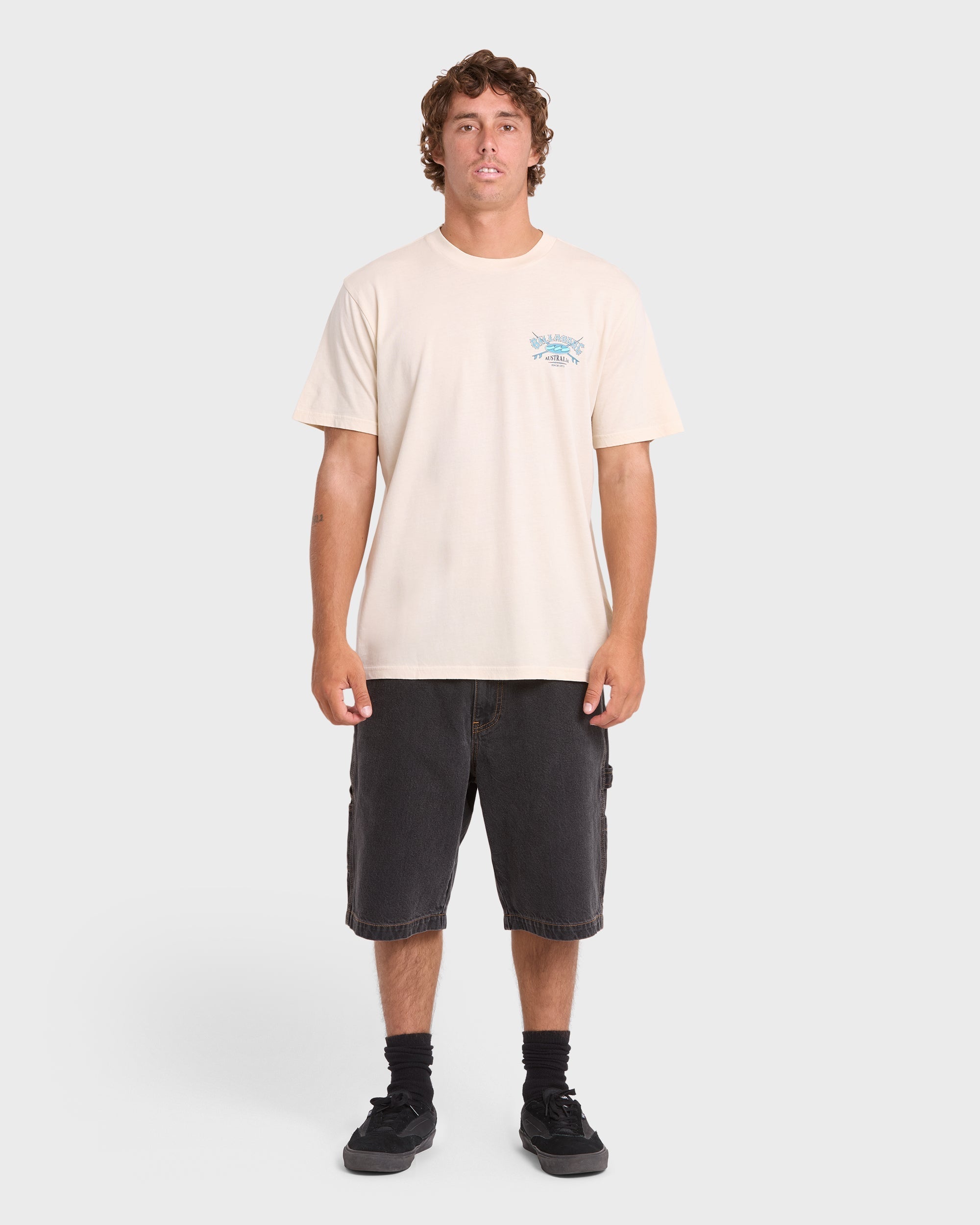 Heritage Arch Wave Washed Premium Short Sleeve Cotton T-Shirt - Oatmeal