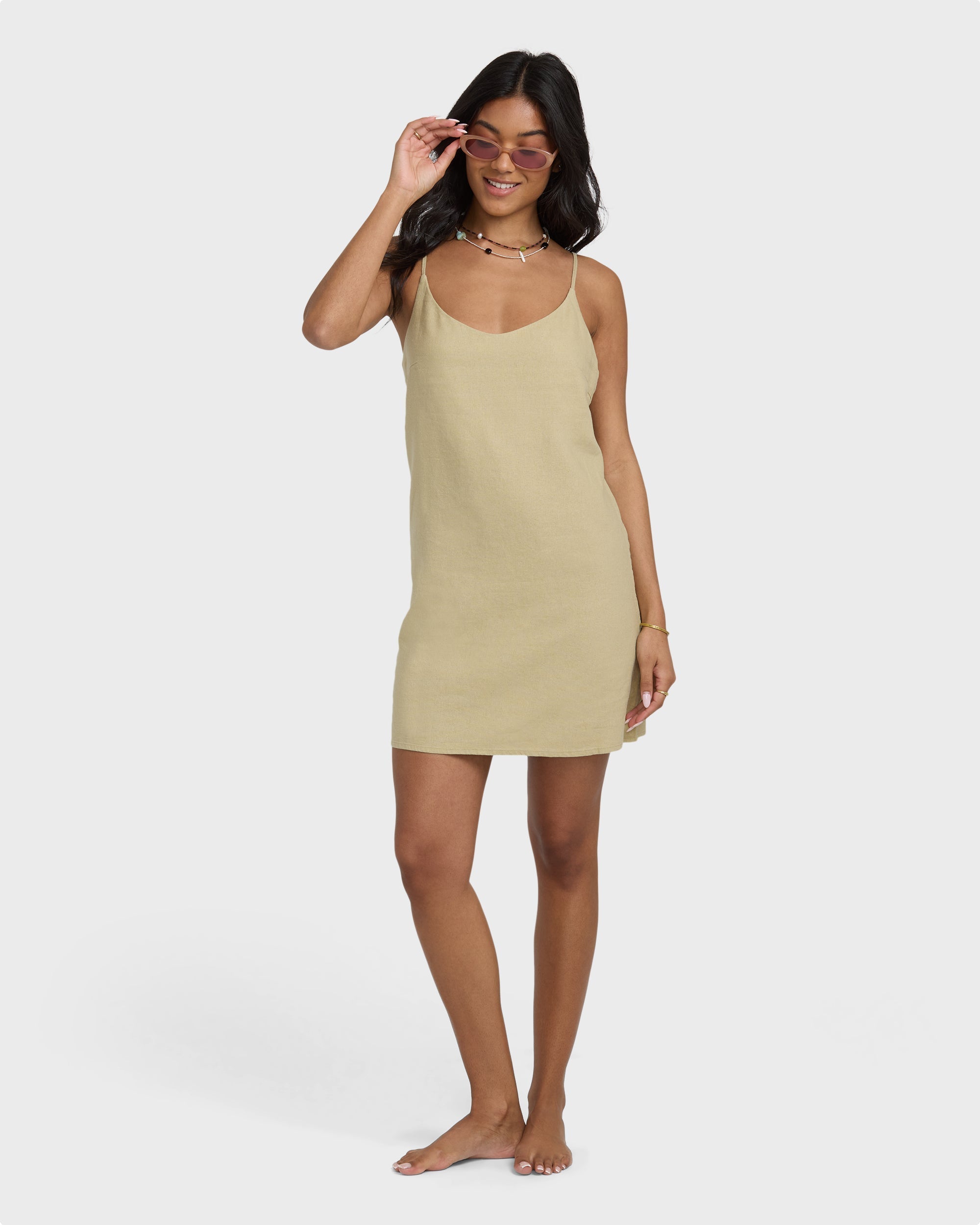 Summer Love Mini Slip Dress - Green Ash